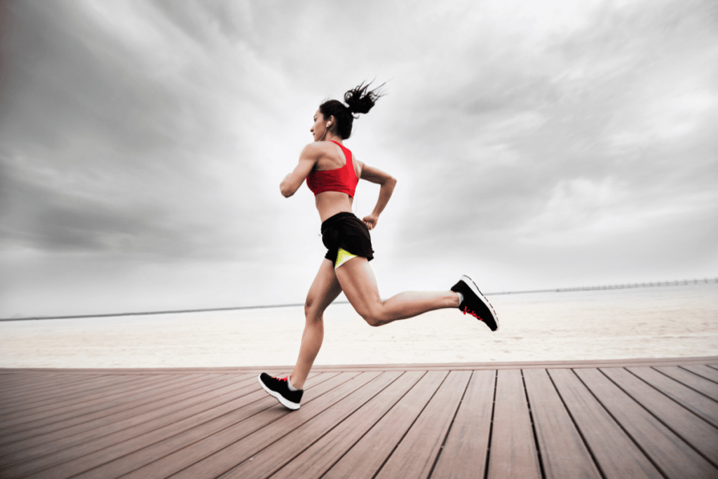woman running in running shorts