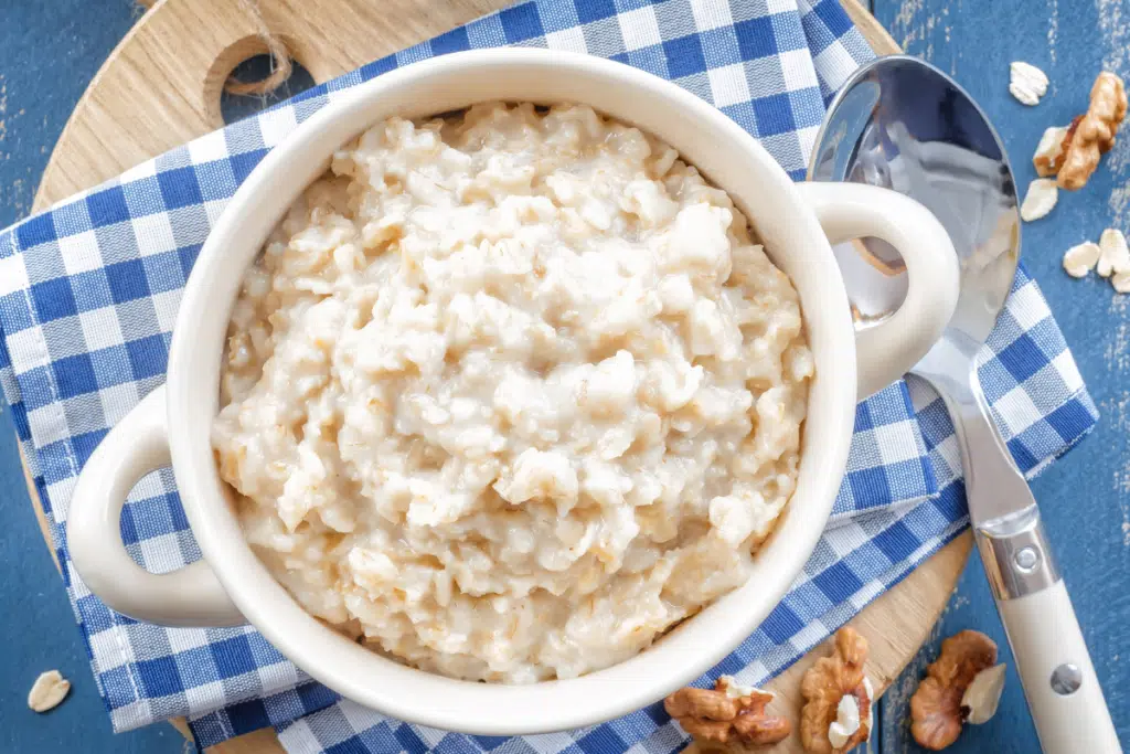 Oatmeal is great for runners because the potassium in oatmeal helps to balance electrolyte levels and prevent cramping.