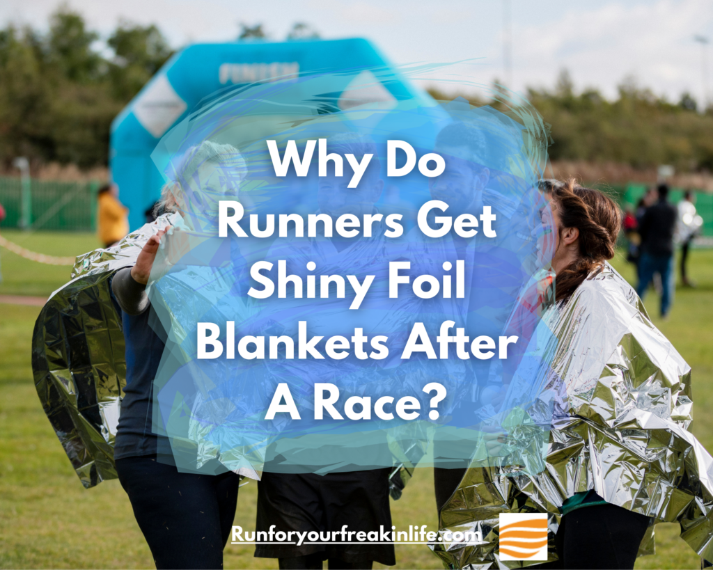 why do runners get shiny foil blankets after a race?

Thermal blankets

space blankets
